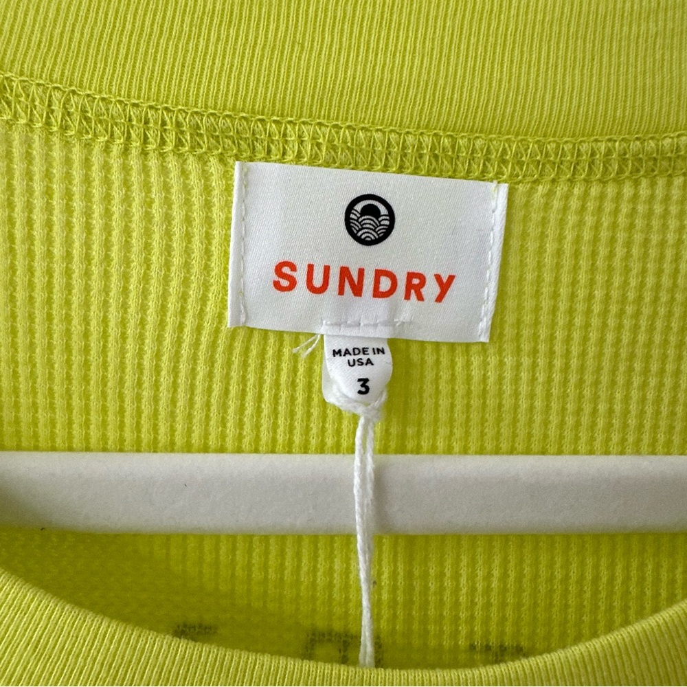 NWT Sundry Bright Yellow Dream American Waffle Print Long Sleeve Top, Size Large - Picture 3 of 9